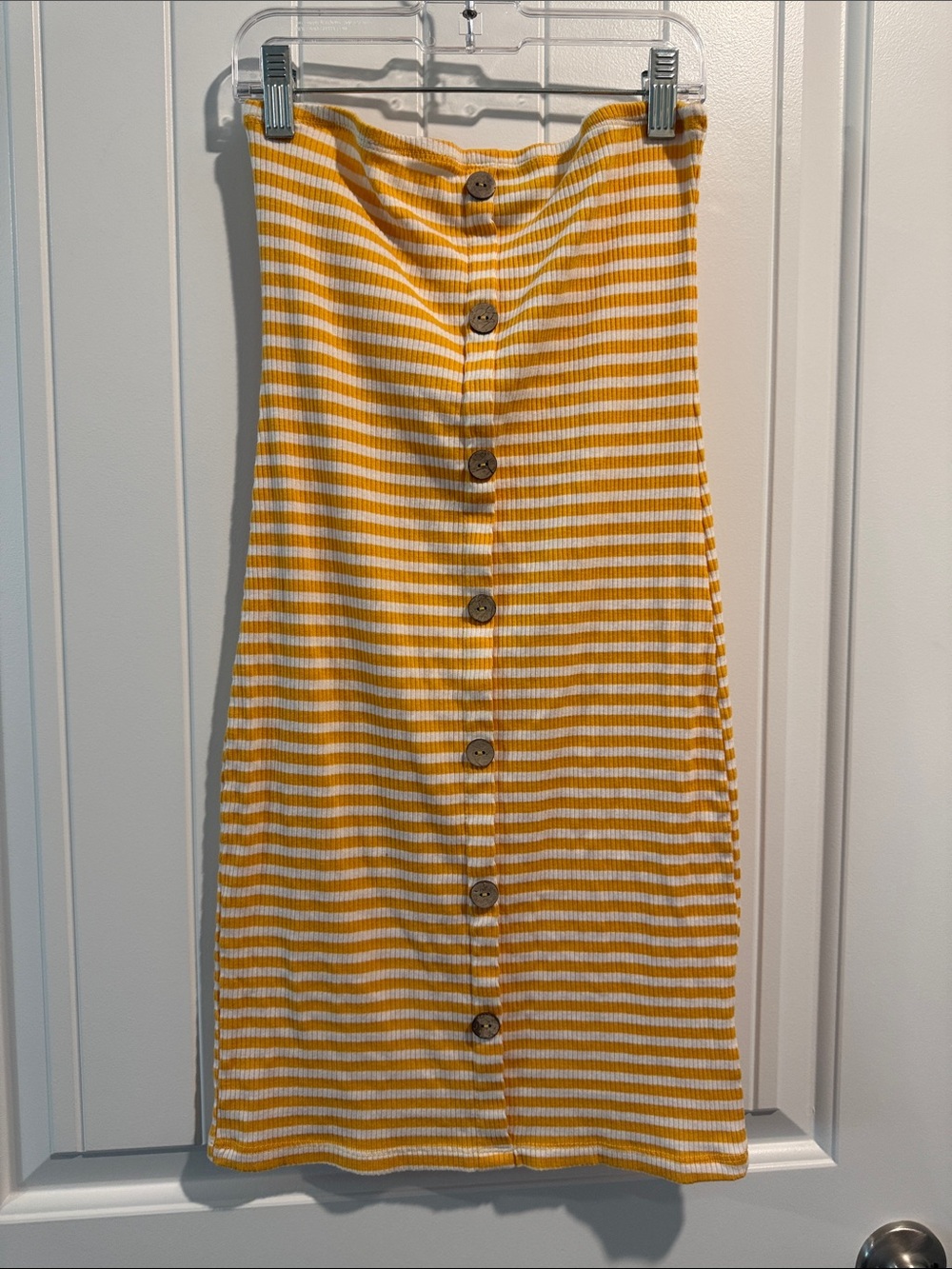 Yellow & White Striped Button-Front Knit Skirt
